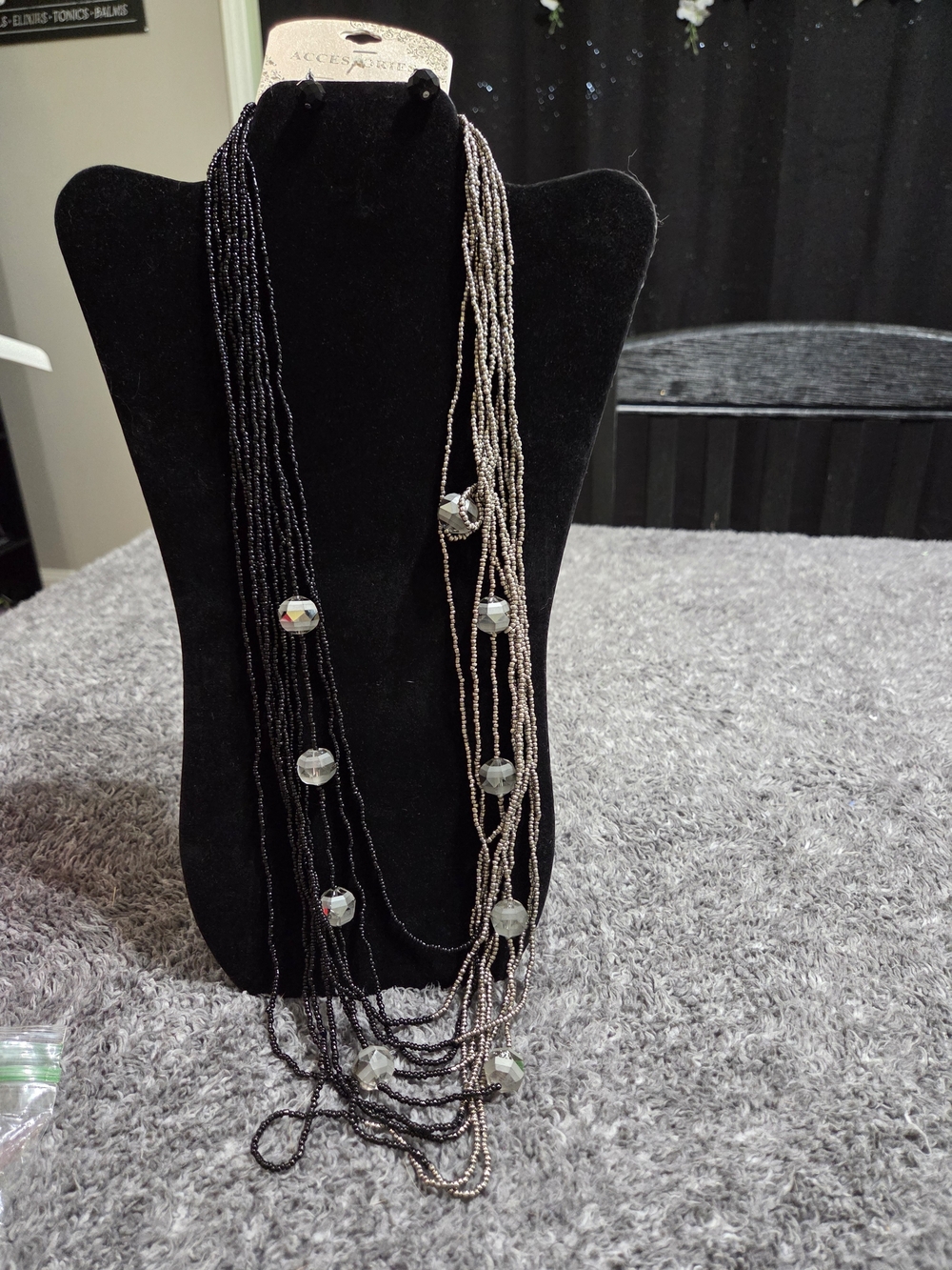 Accessorize Black and Champagne Multi-Strand Beaded Necklace W Matching Earrings